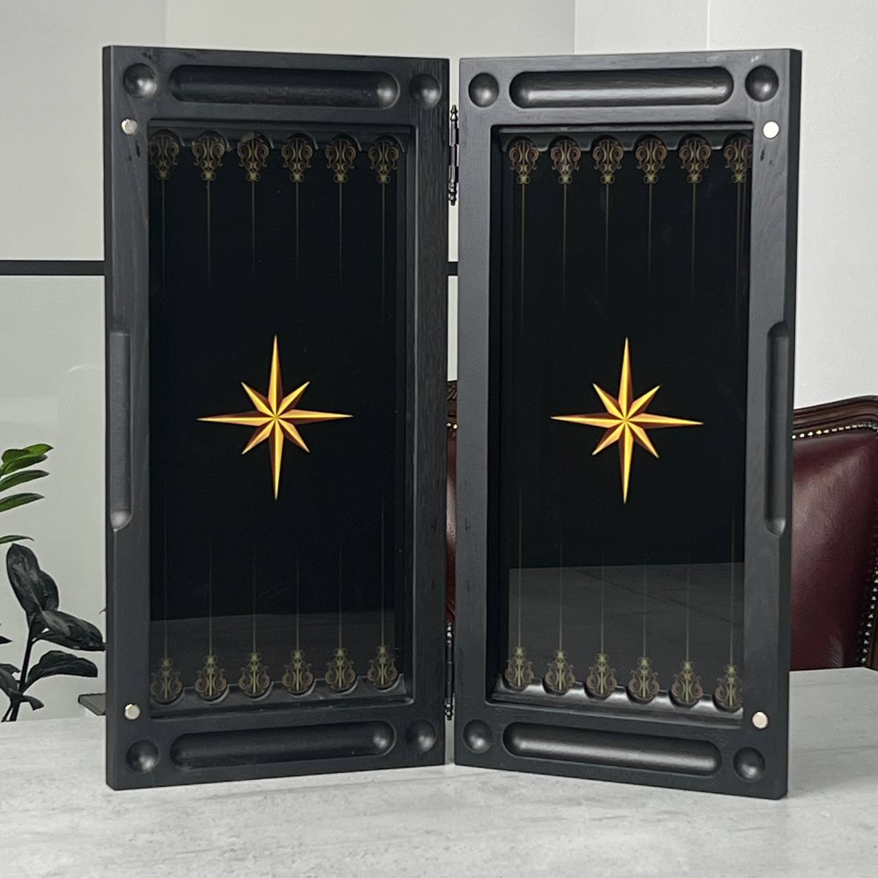 Gold Dragon Collections Glass & Wood Backgammon Set
