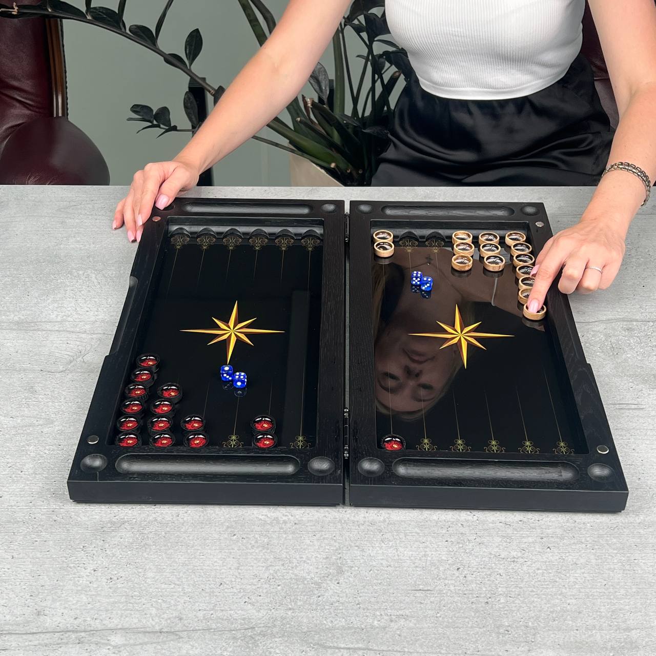 Gold Dragon Collections Glass & Wood Backgammon Set