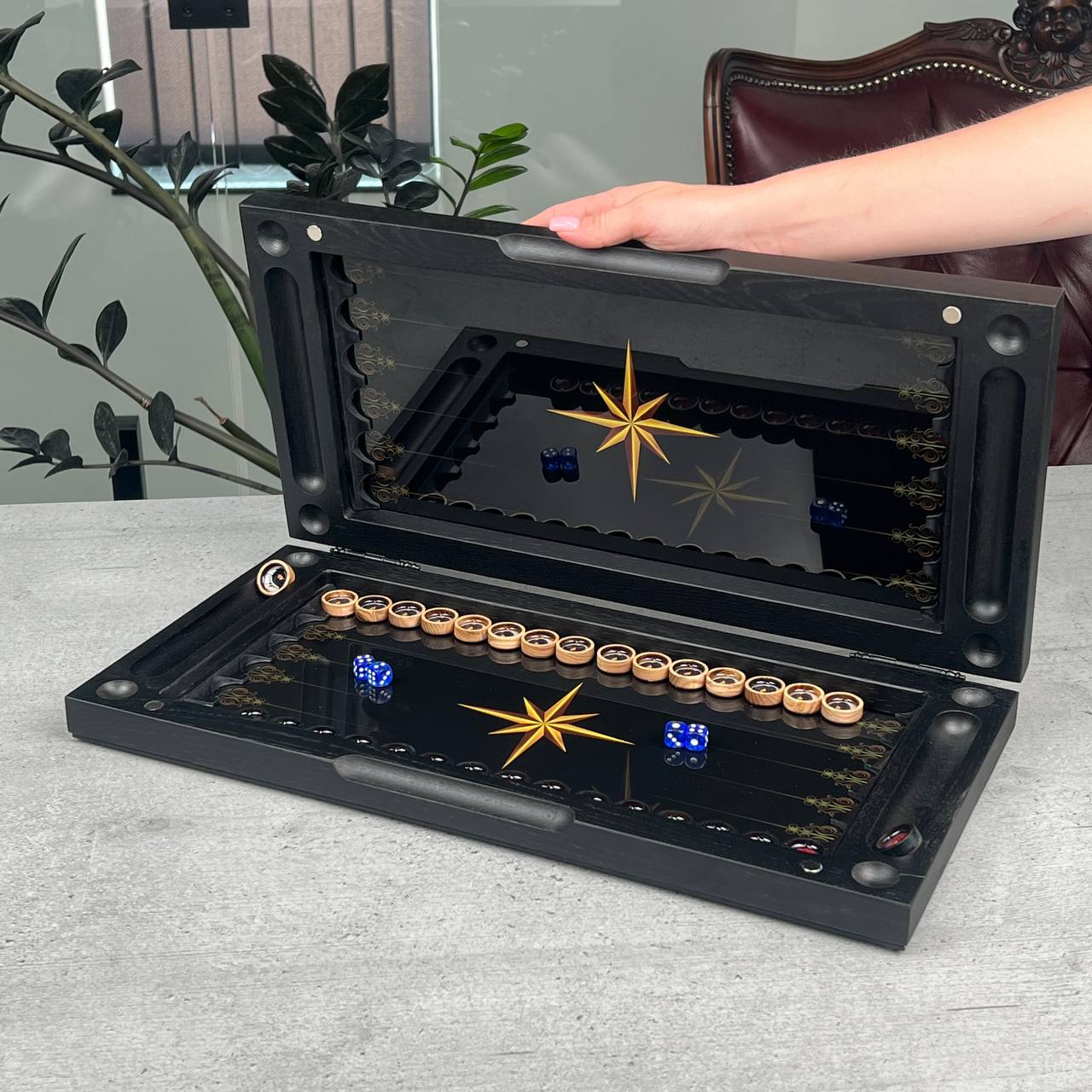 Gold Dragon Collections Glass & Wood Backgammon Set