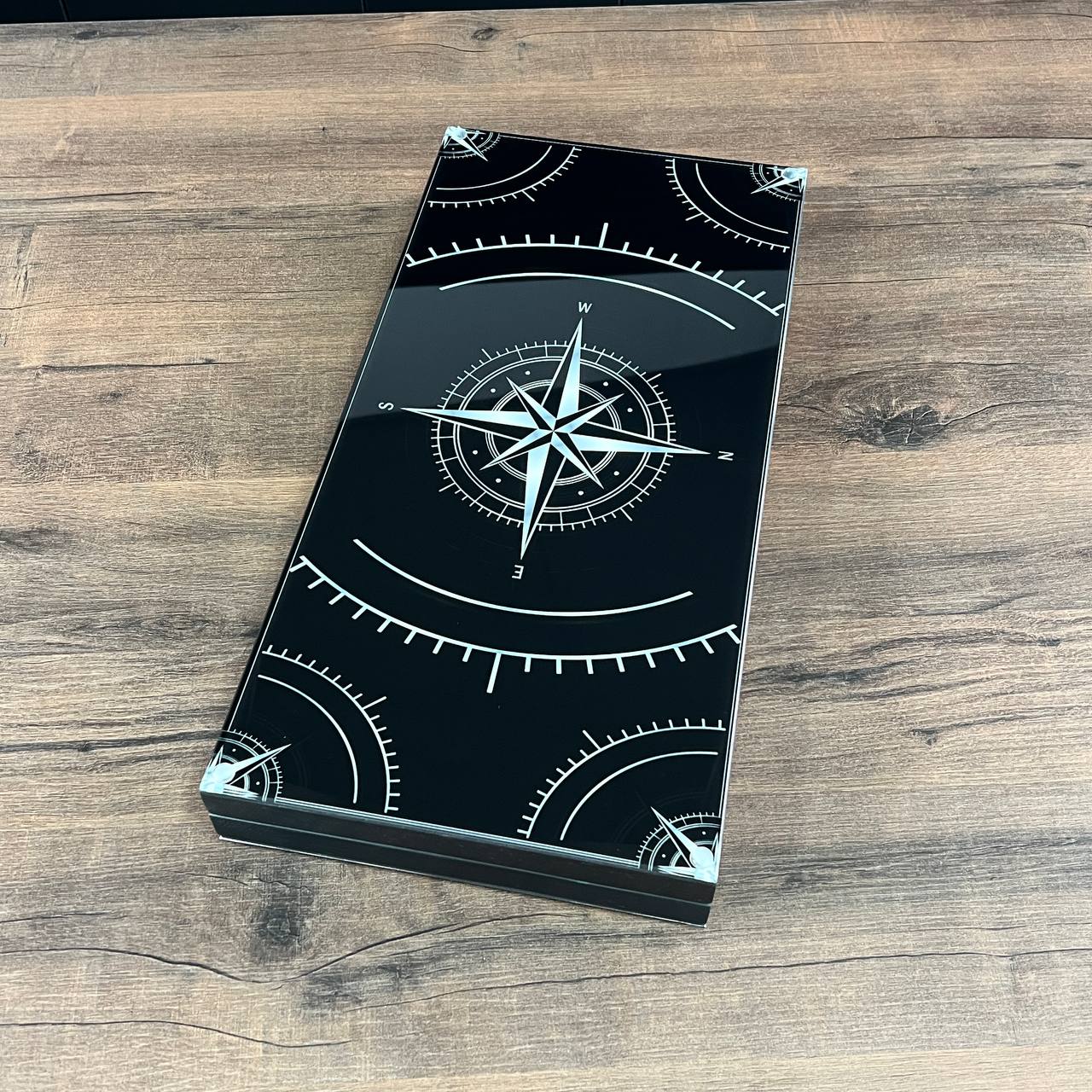 Compass Rose Collection Glass & Wood Backgammon Set