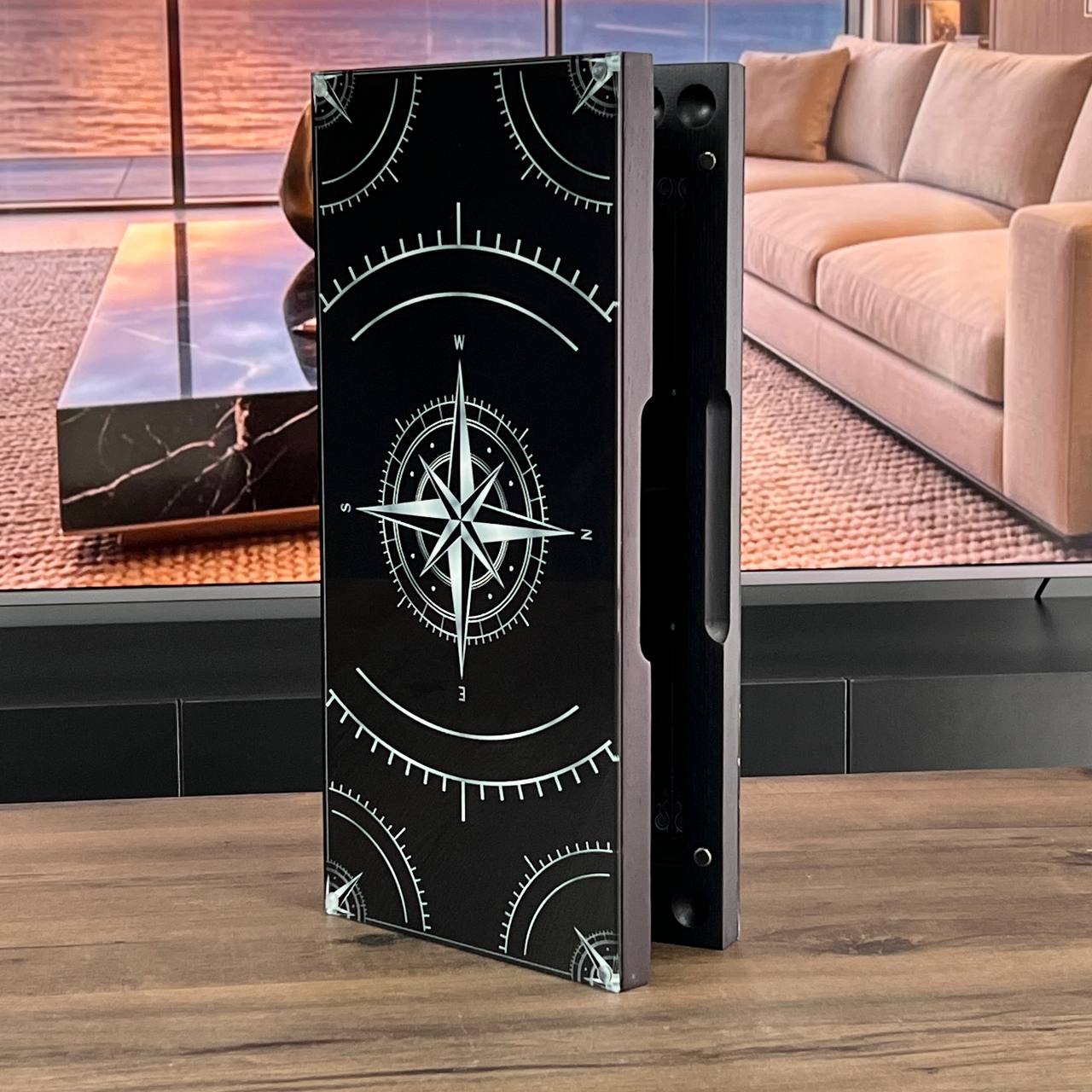 Compass Rose Collection Glass & Wood Backgammon Set