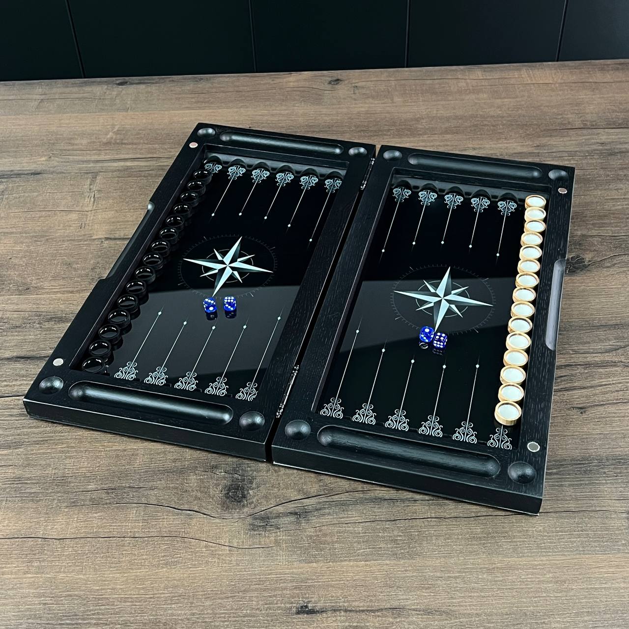 Compass Rose Collection Glass & Wood Backgammon Set