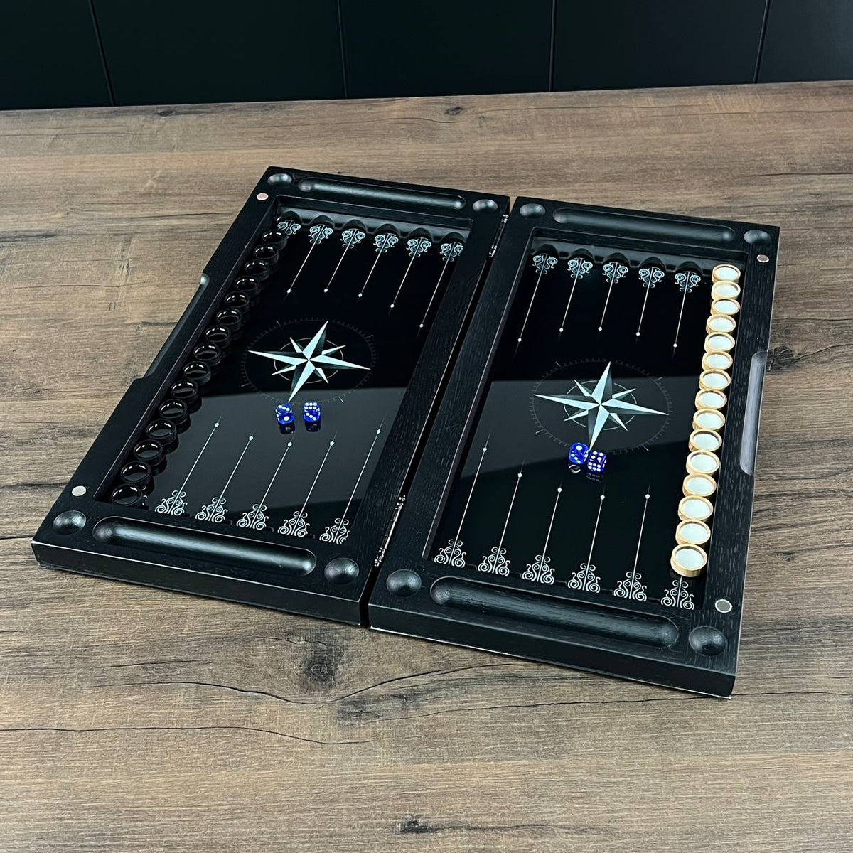 Compass Rose Collection Glass & Wood Backgammon Set