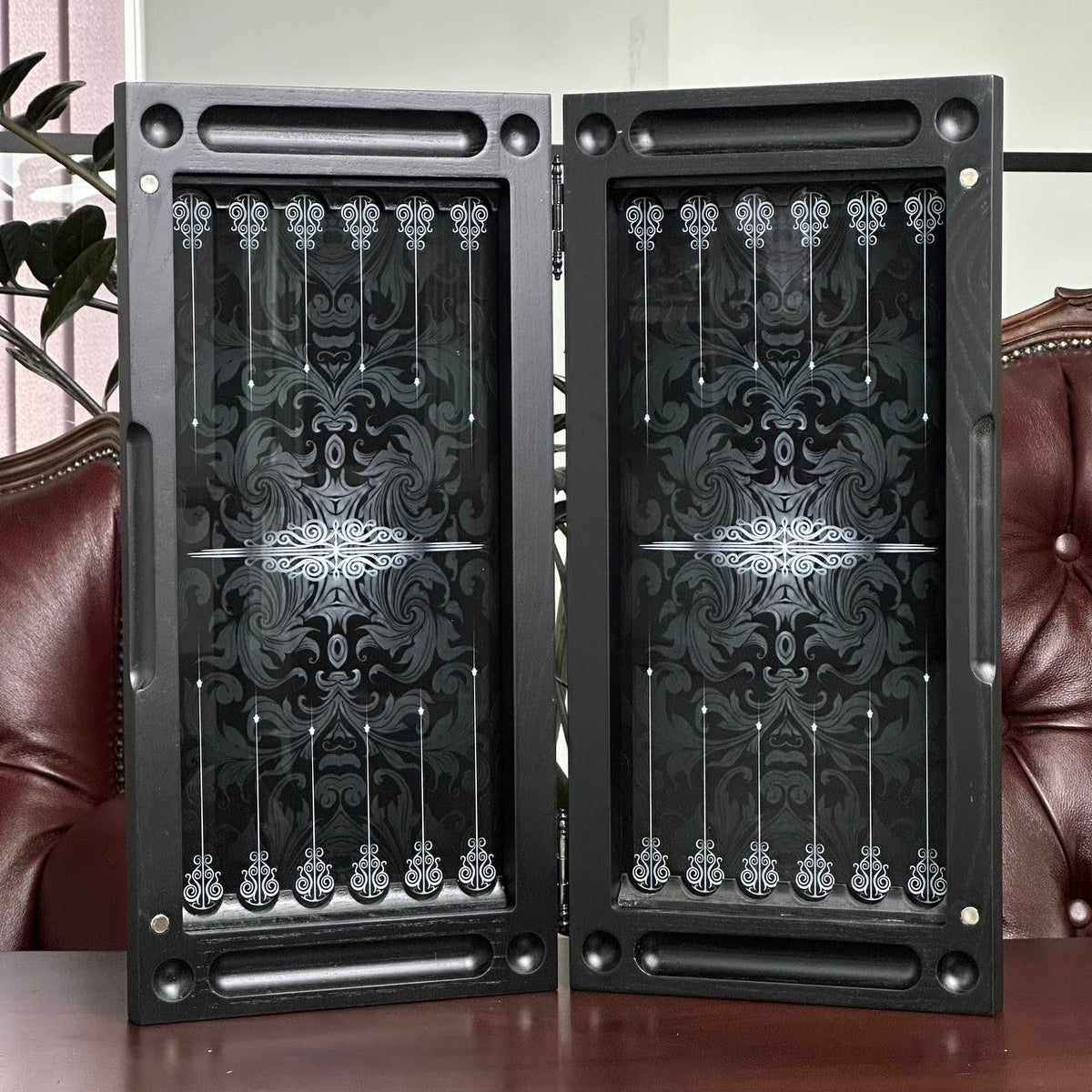 Compass Classic Rose Collection Glass & Wood Backgammon Set