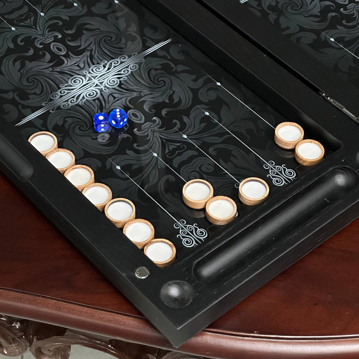 Compass Classic Rose Collection Glass & Wood Backgammon Set