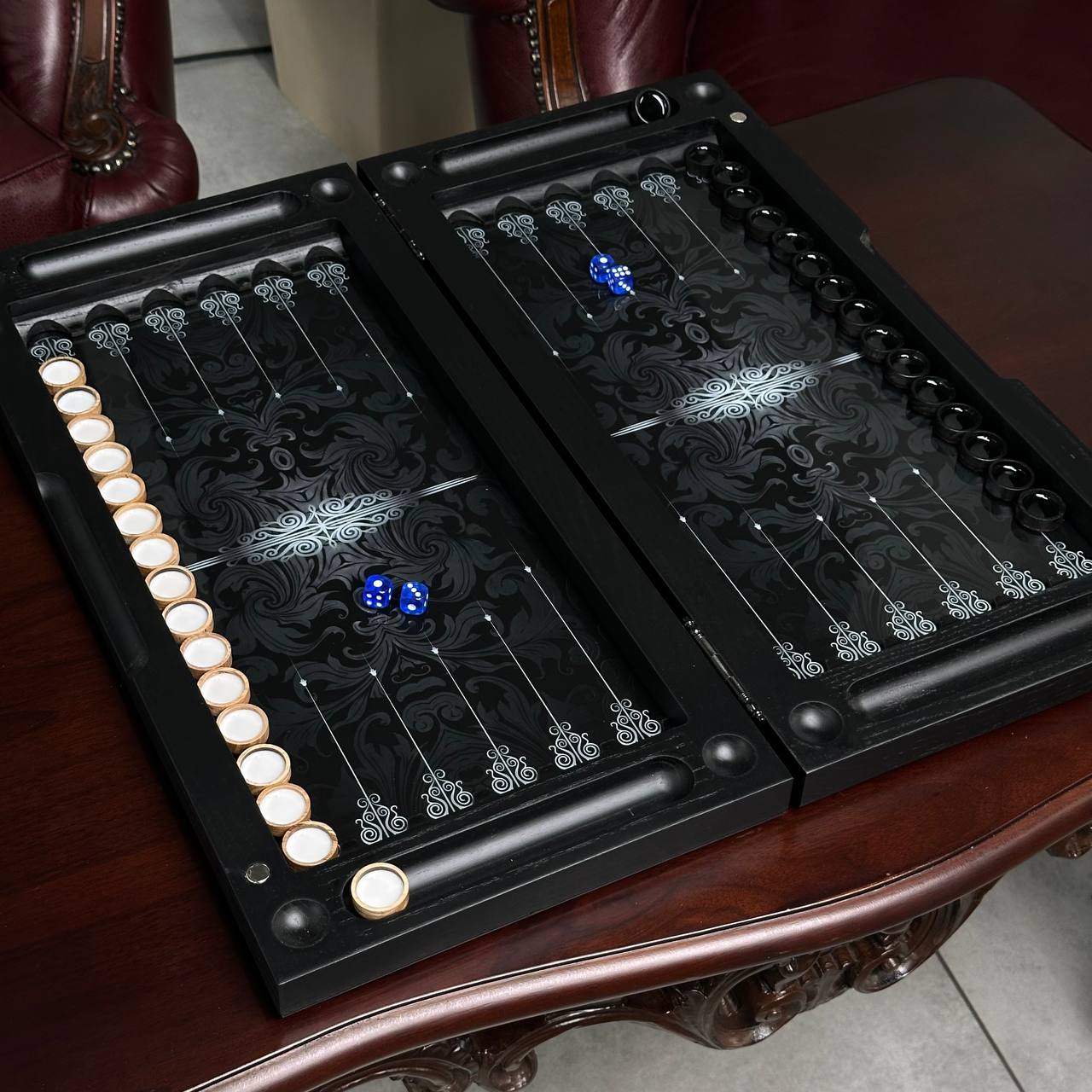 Compass Classic Rose Collection Glass & Wood Backgammon Set