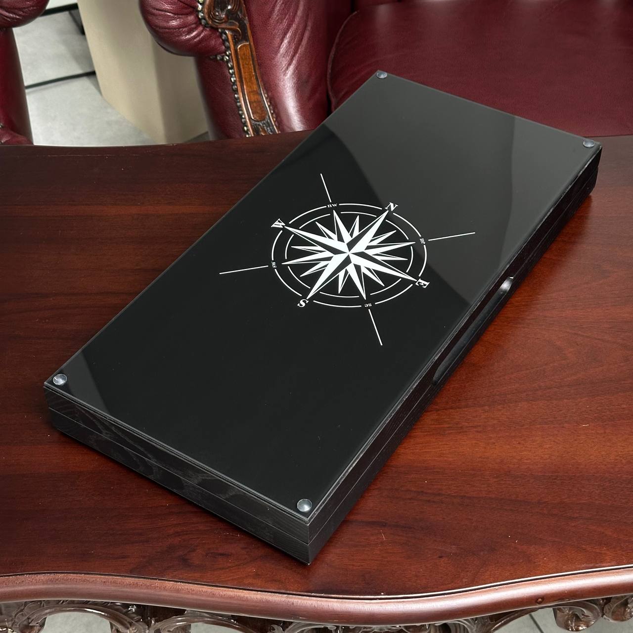 Compass Classic Rose Collection Glass & Wood Backgammon Set