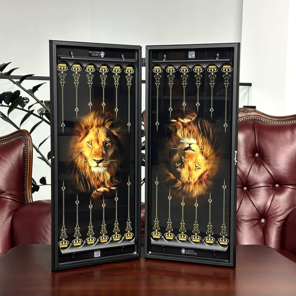 Grey Lion Glass Backgammon Set with Stone Checkers – Large 24”