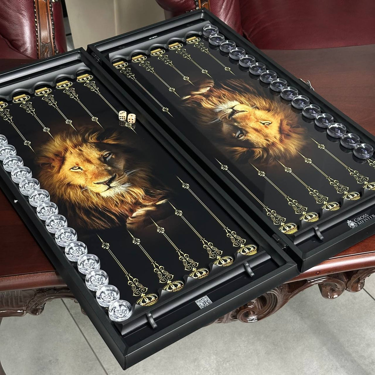 Exquisites Glas-Backgammon "Löwe" - 61×27 cm, Art. 250058. Individuell gestaltet. Geschenkfertig | Kostenloser Versand weltweit