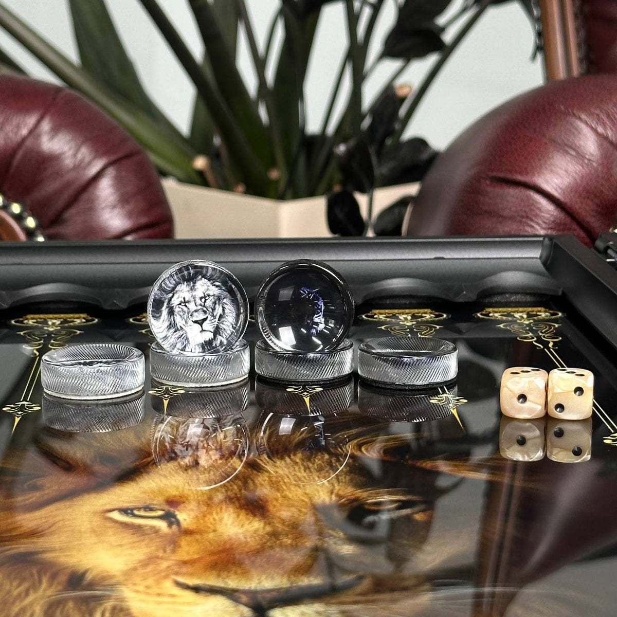 Exquisites Glas-Backgammon "Löwe" - 61×27 cm, Art. 250058. Individuell gestaltet. Geschenkfertig | Kostenloser Versand weltweit