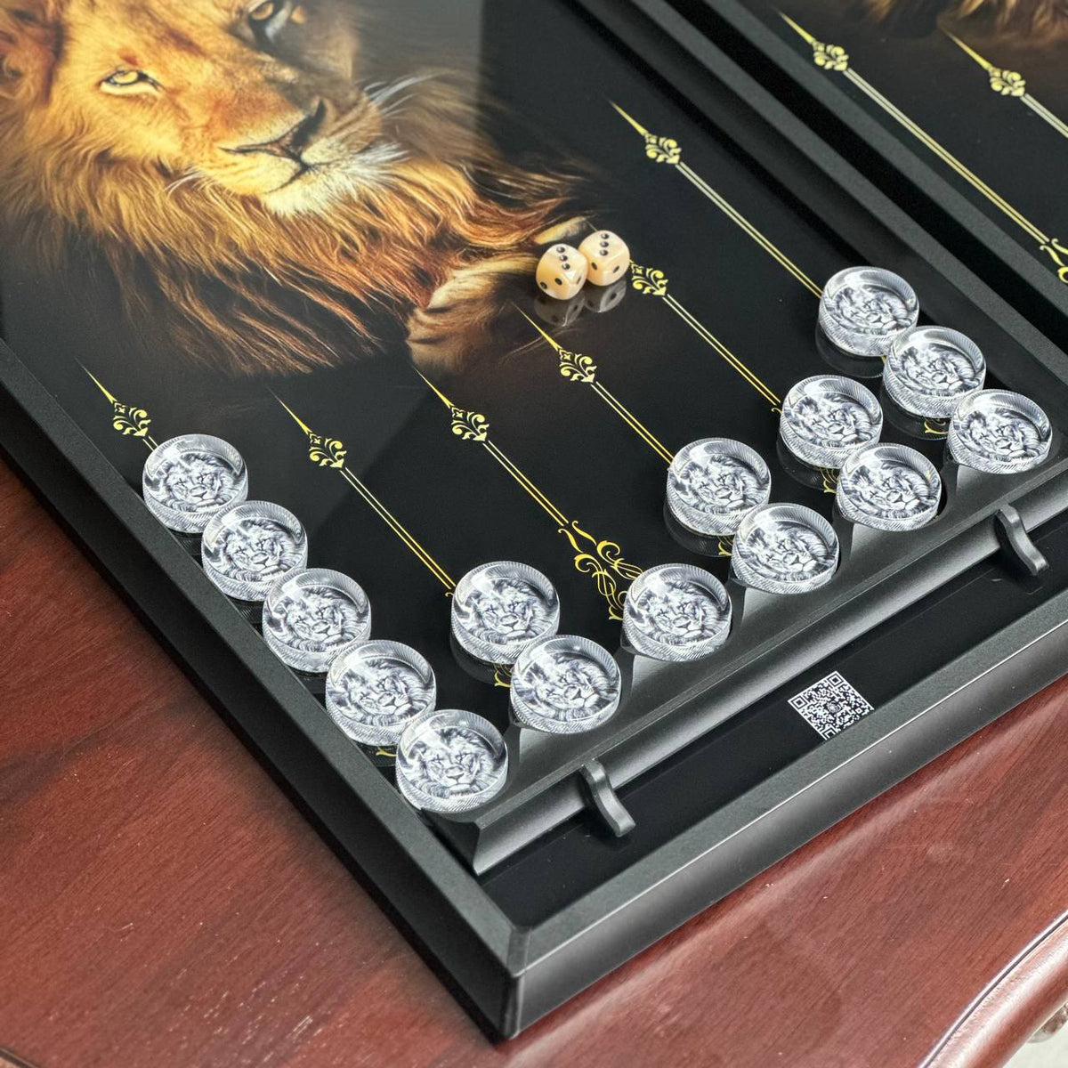Exquisites Glas-Backgammon "Löwe" - 61×27 cm, Art. 250058. Individuell gestaltet. Geschenkfertig | Kostenloser Versand weltweit