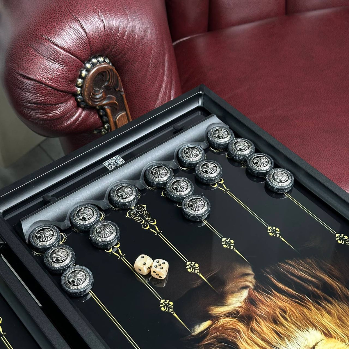 Grey Lion Glass Backgammon Set with Stone Checkers – Large 24”