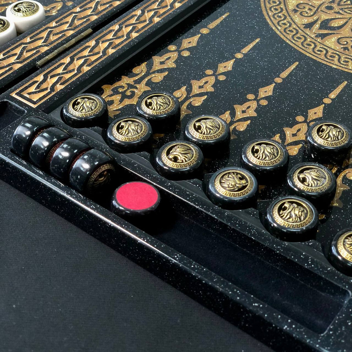 Black and Gold Ornamental Stone Backgammon Set Premium Edition – Large 24”