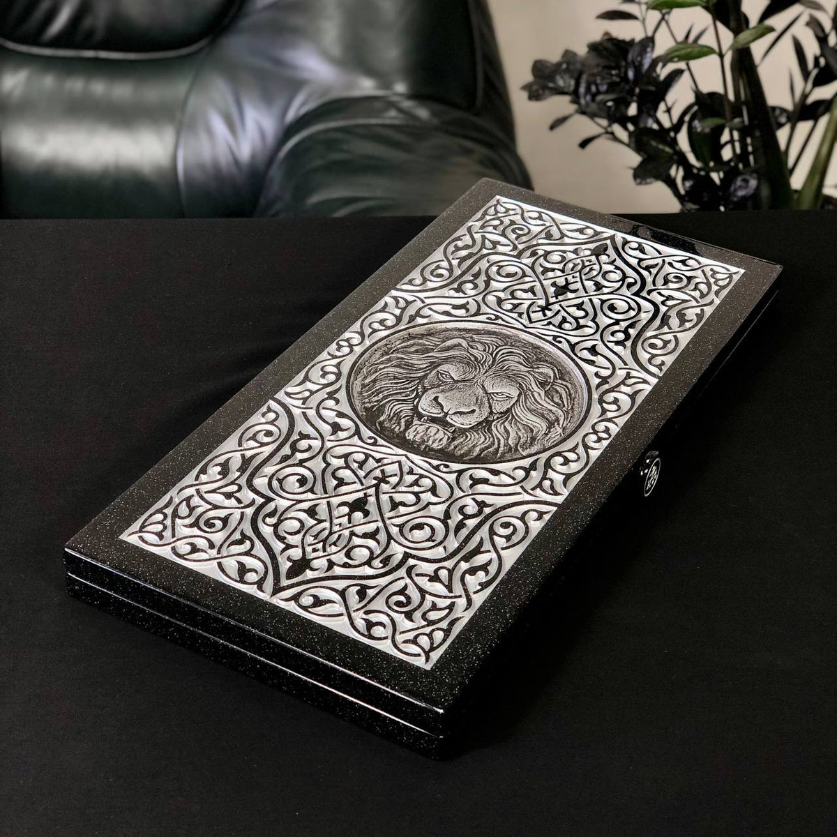 Silver Lion Black Stone Backgammon Set Premium Edition – Large 24”