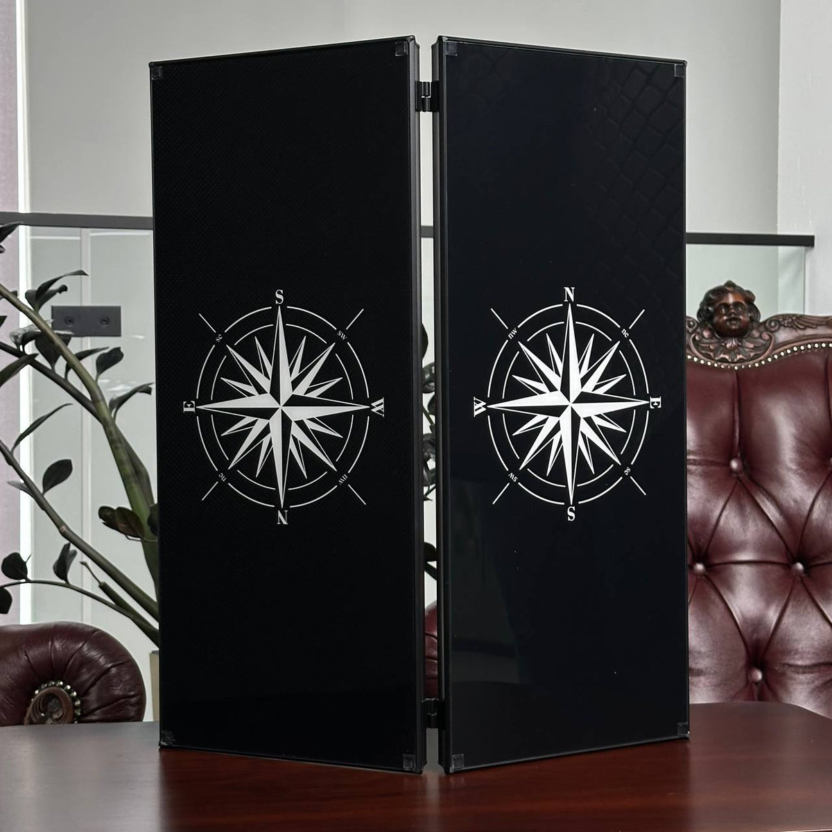 Black Abstract Glass Backgammon Set with Premium Metal Checkers – Large 24”