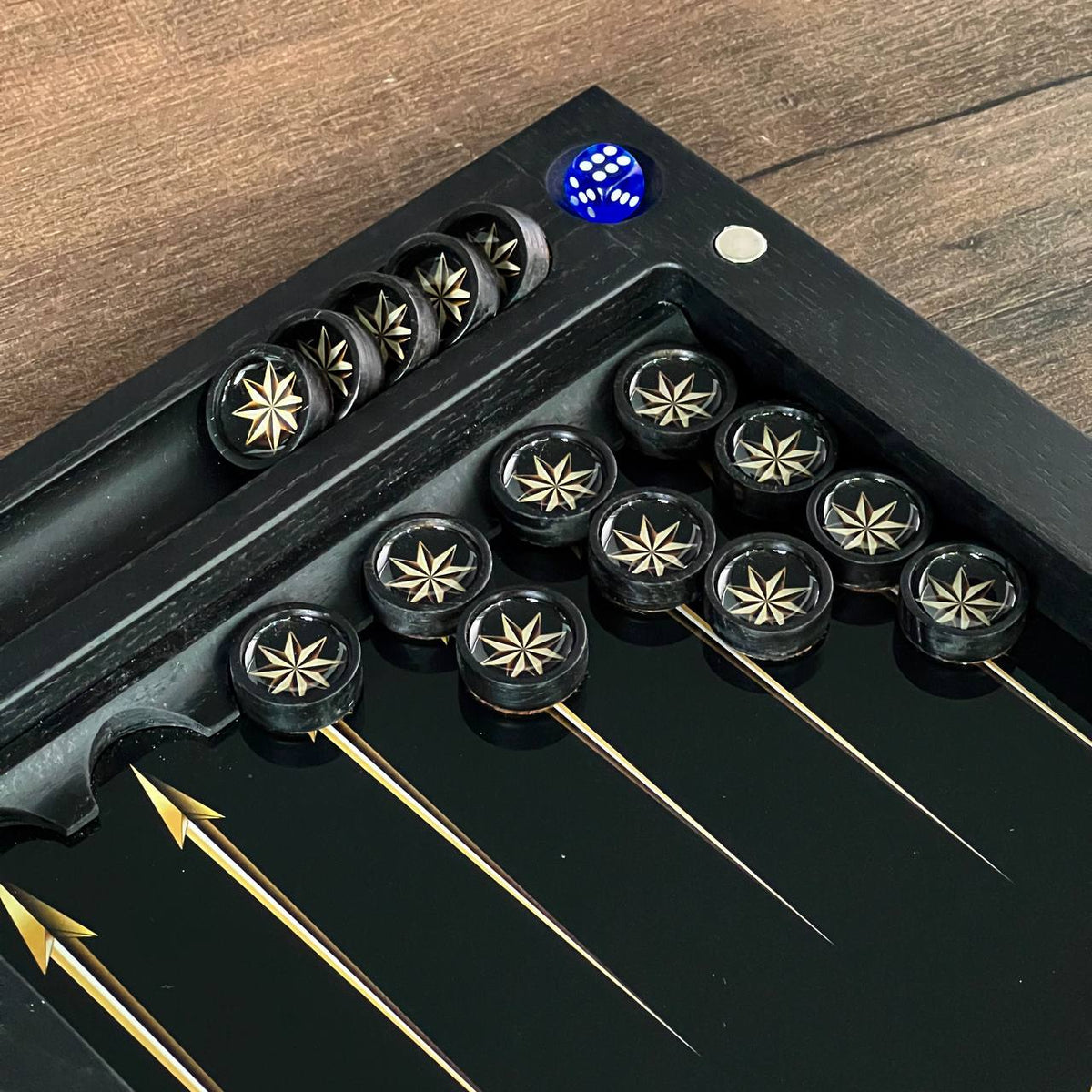 Compass Gold Rose Collection Glass & Wood Backgammon Set