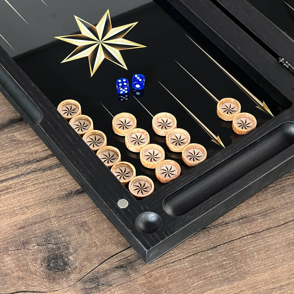 Compass Gold Rose Collection Glass & Wood Backgammon Set
