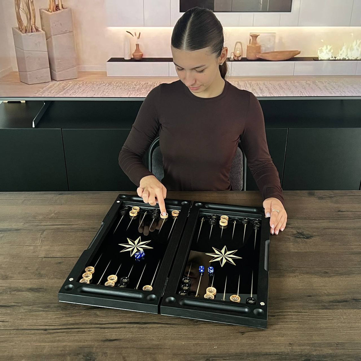 Compass Gold Rose Collection Glass & Wood Backgammon Set
