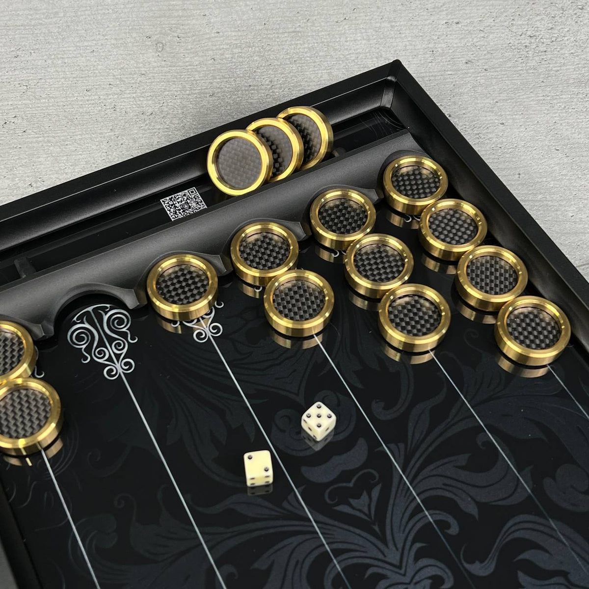 Black Abstract Glass Backgammon Set with Premium Metal Checkers – Large 24”