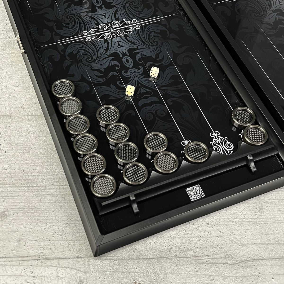 Black Abstract Glass Backgammon Set with Premium Metal Checkers – Large 24”
