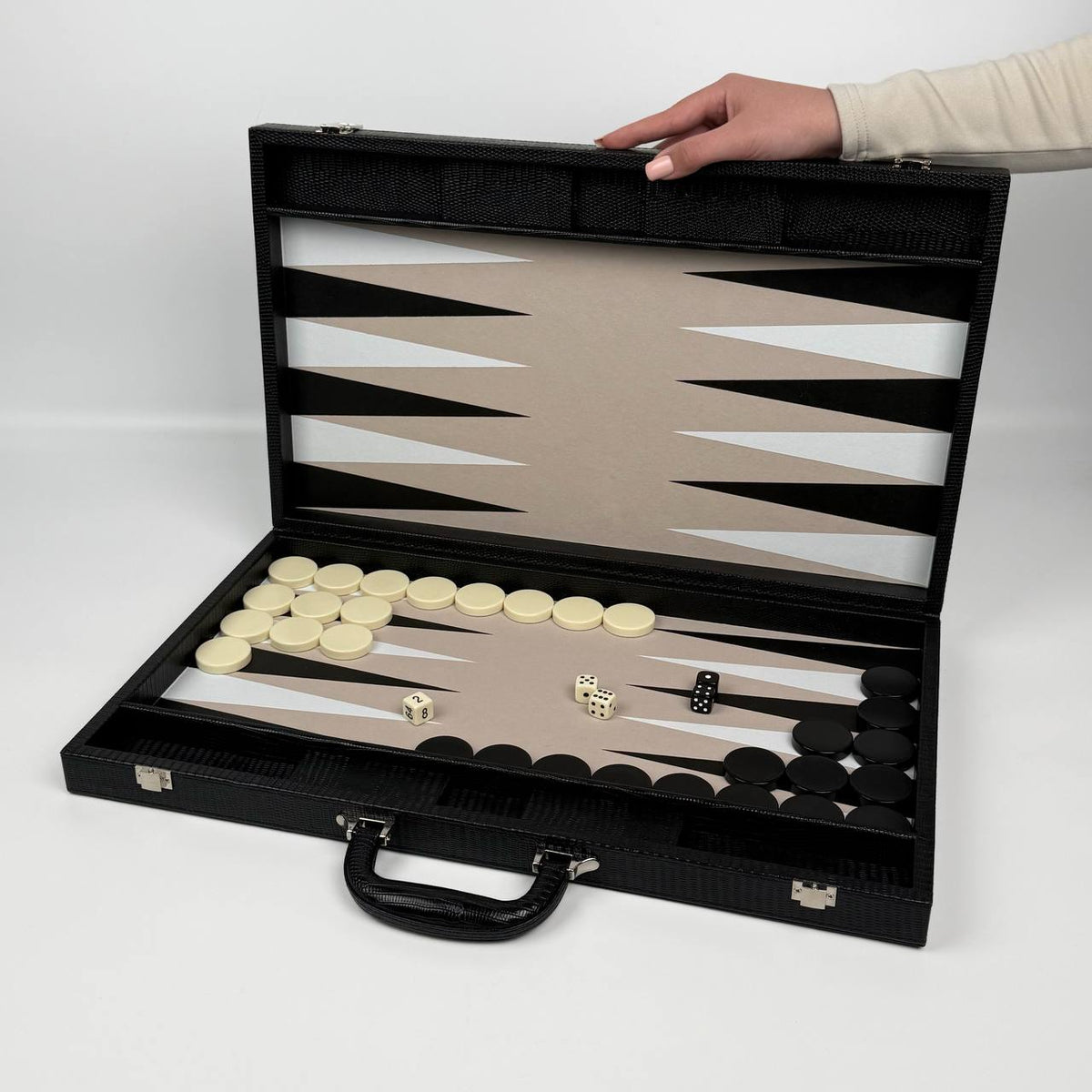Turnier-Backgammon 53 x 31 cm Kunstleder Acryl-Chips. Als Geschenk geeignet. Backgammon-Stücke aus Acrylstein