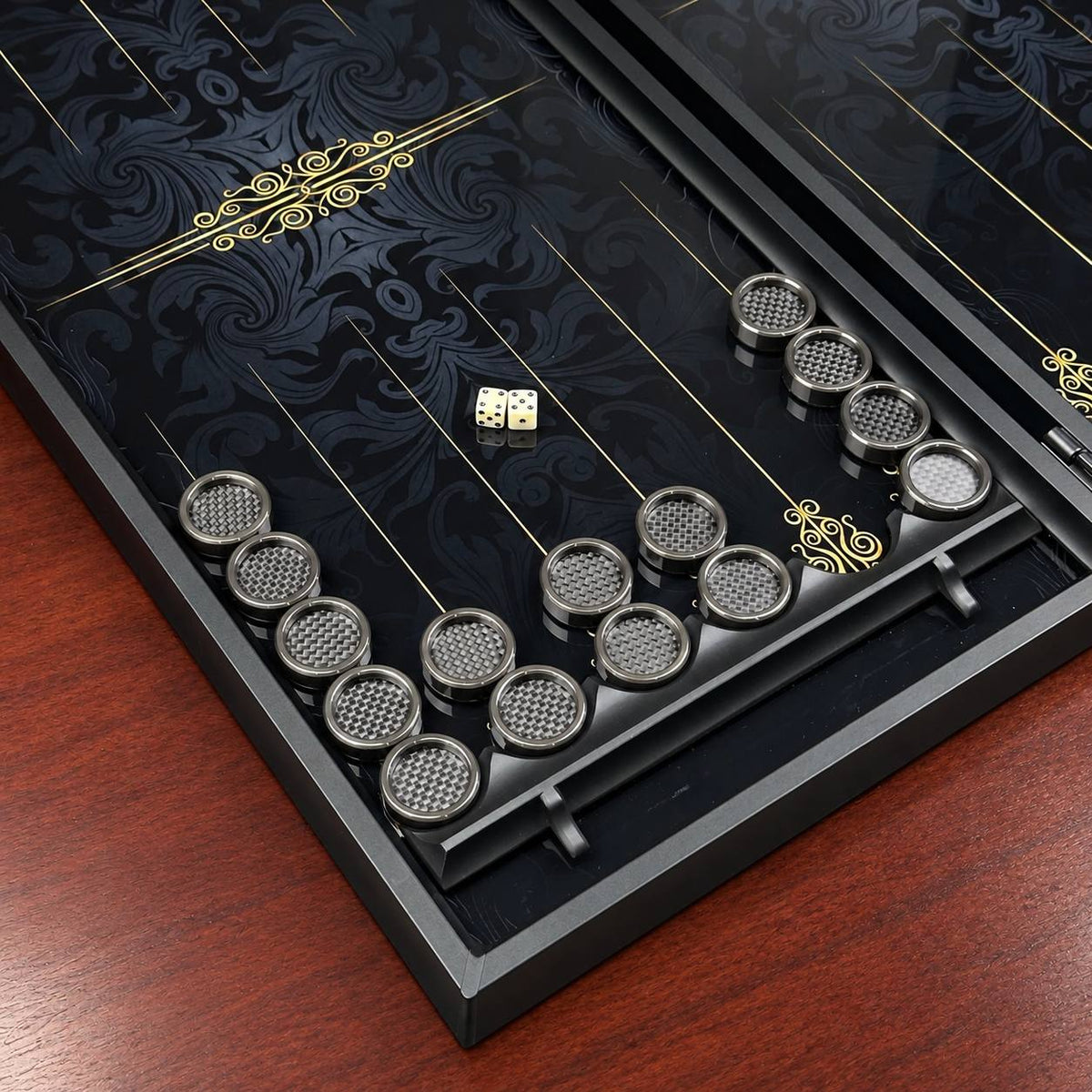Black Classic Glass Backgammon Set with Premium Checkers – Large 24”