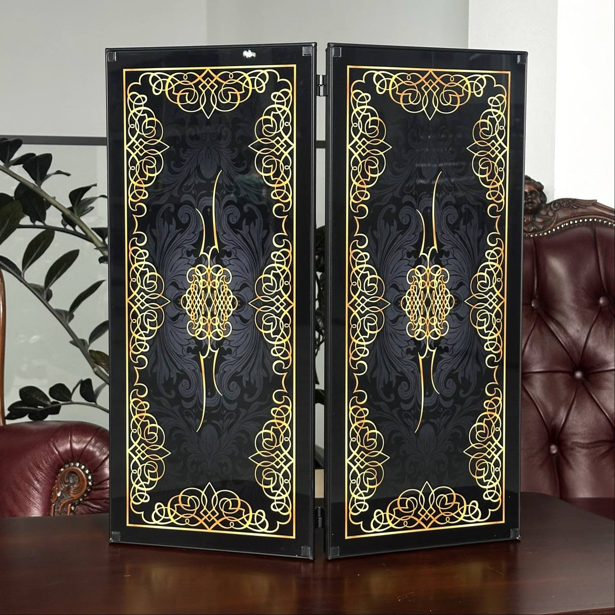 Black Classic Glass Backgammon Set with Premium Checkers – Large 24”