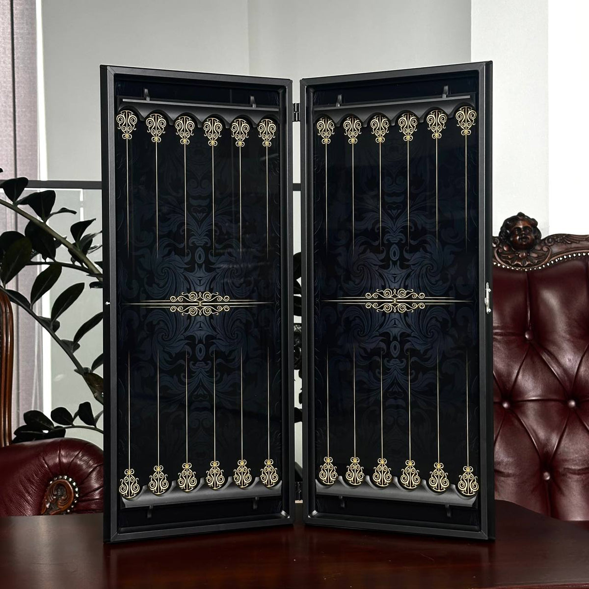 Black Classic Glass Backgammon Set with Premium Checkers – Large 24”