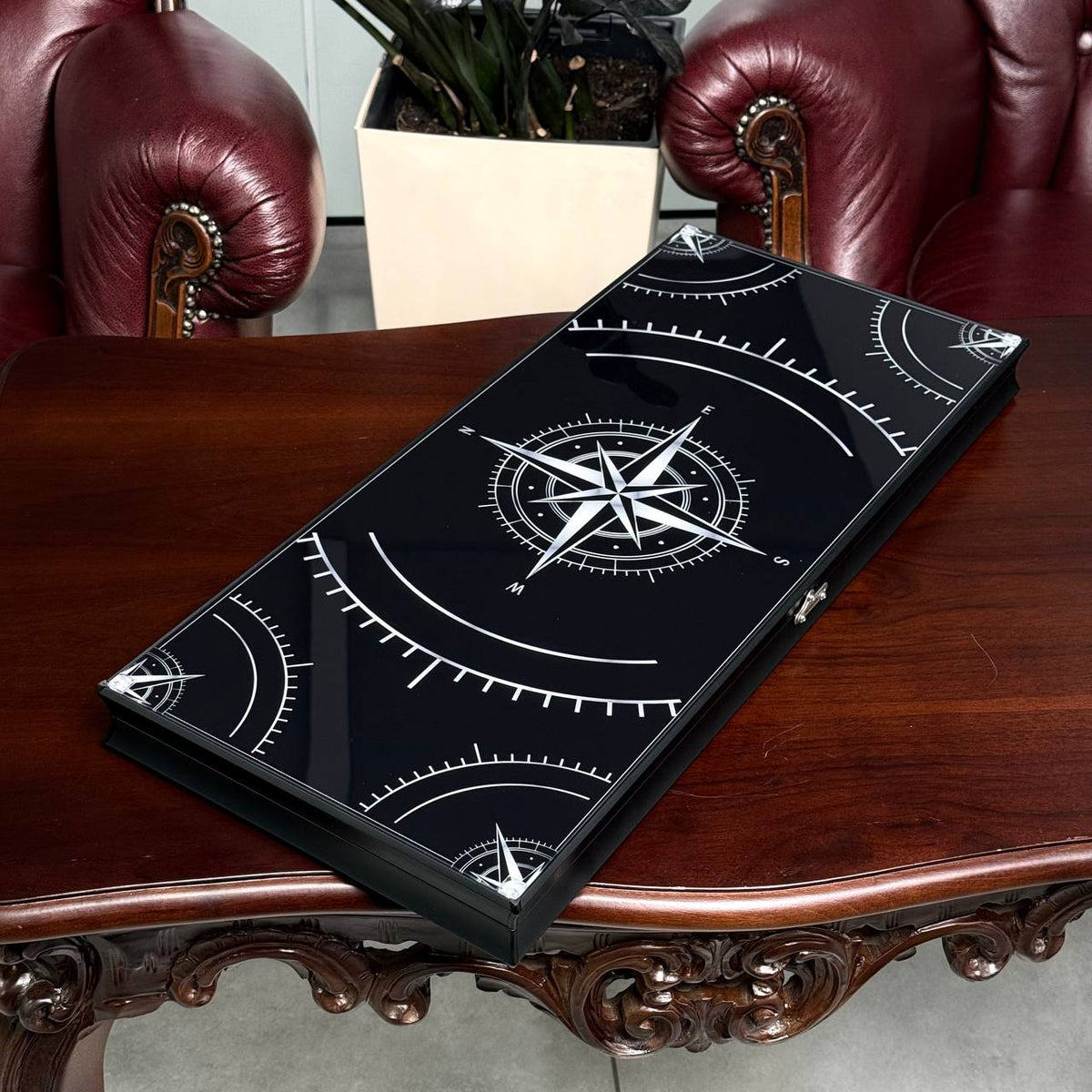 Silver Compass Glass Backgammon Set – Large 24”