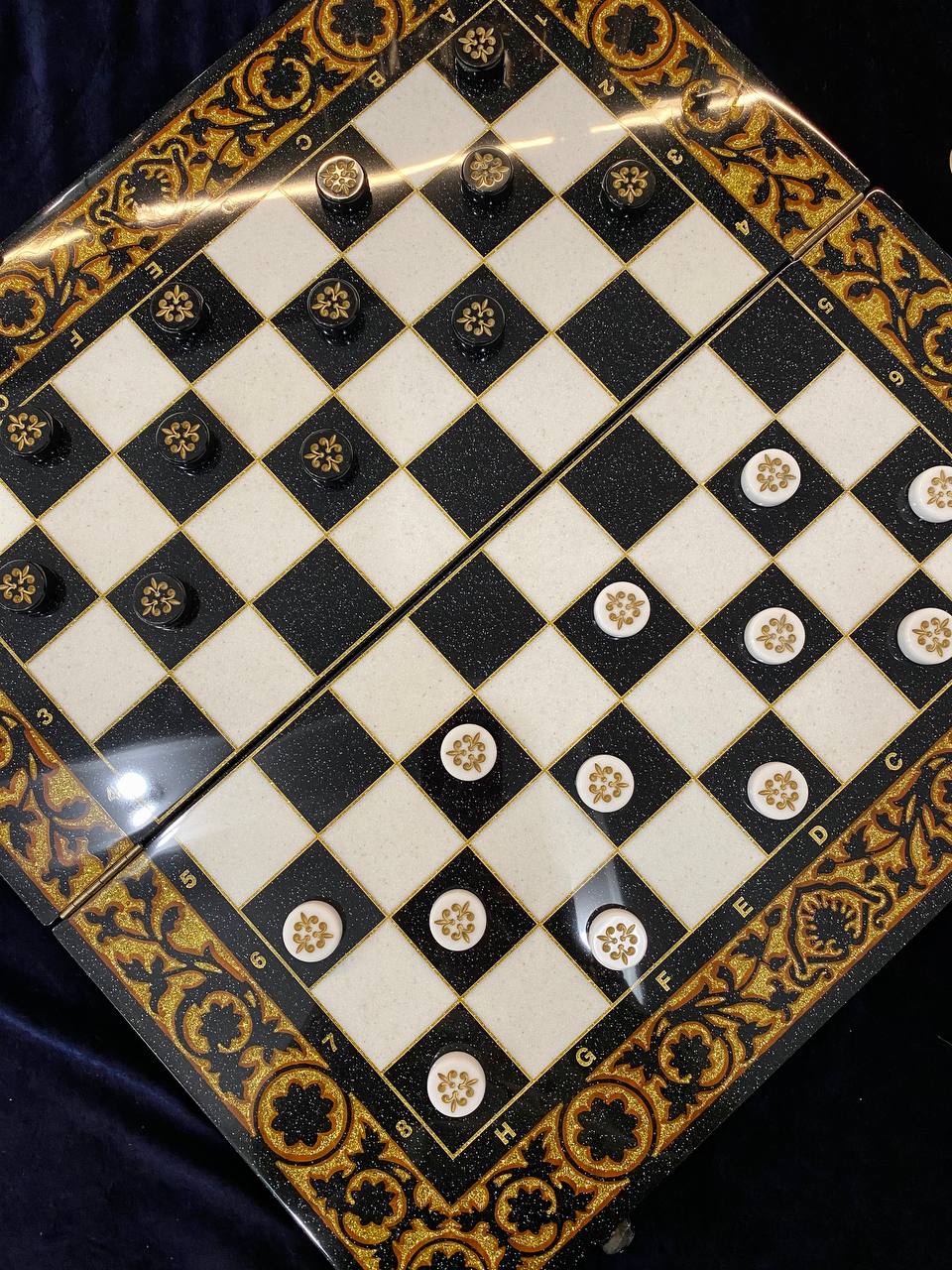 Luxury black acrylic stone chess set, stone chess board, marble chess board, chess set, gift for artist