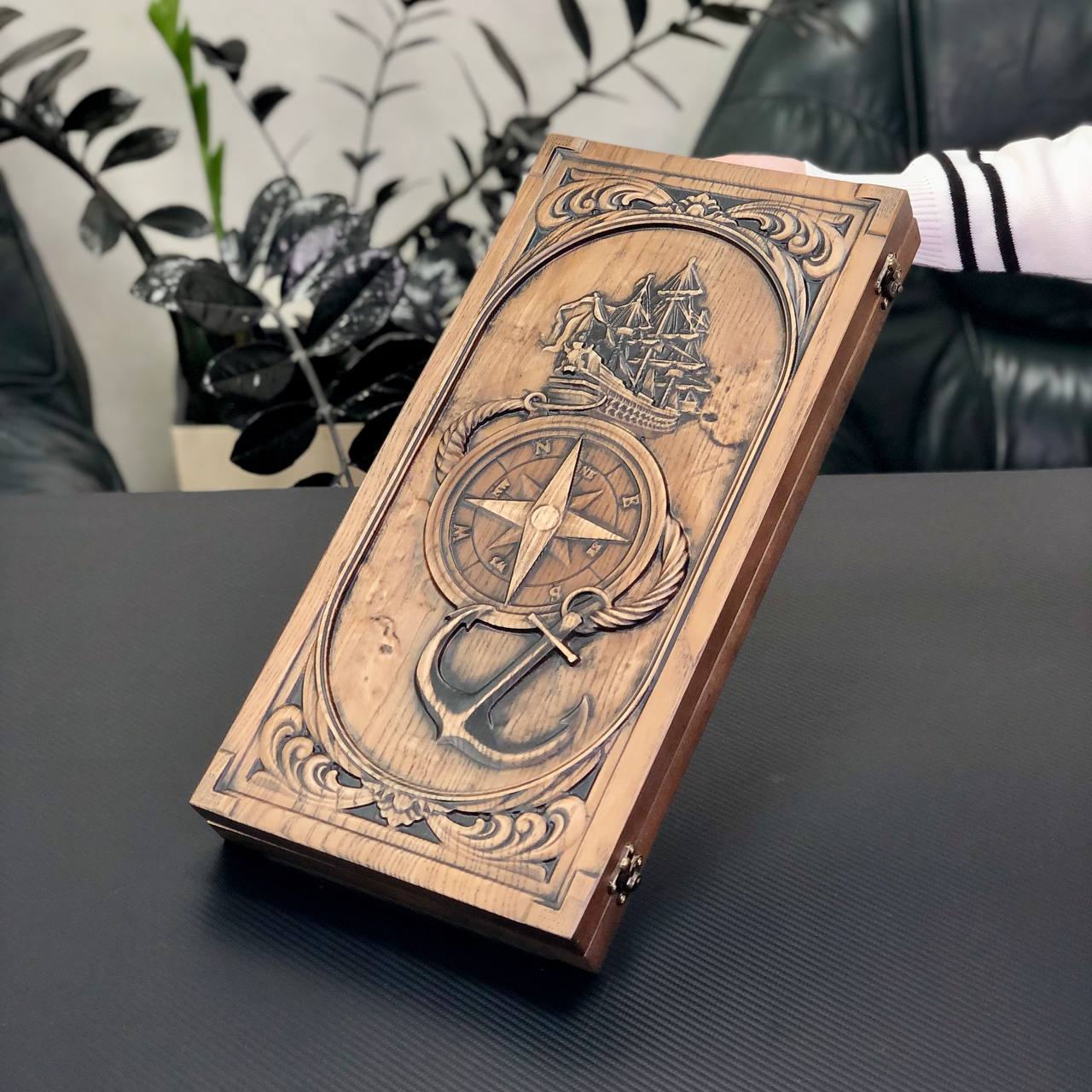 Exclusive Wooden Backgammon "The Compass". Customize and Gift-ready