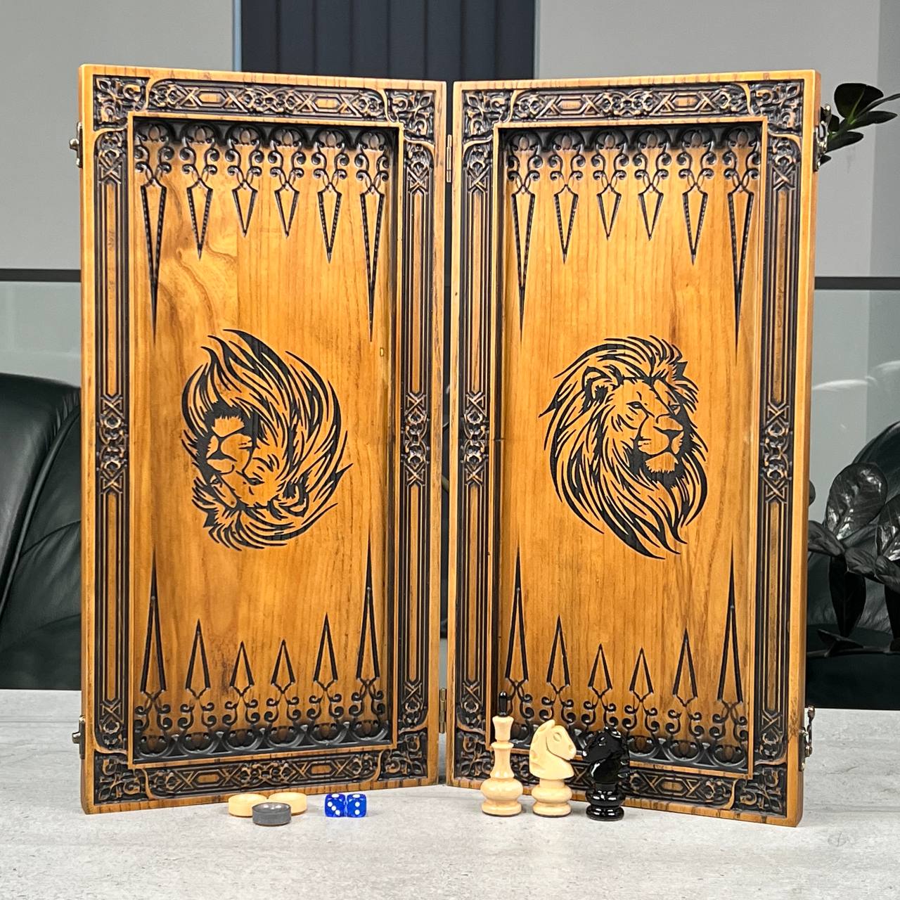 Lion Wooden Chess Set