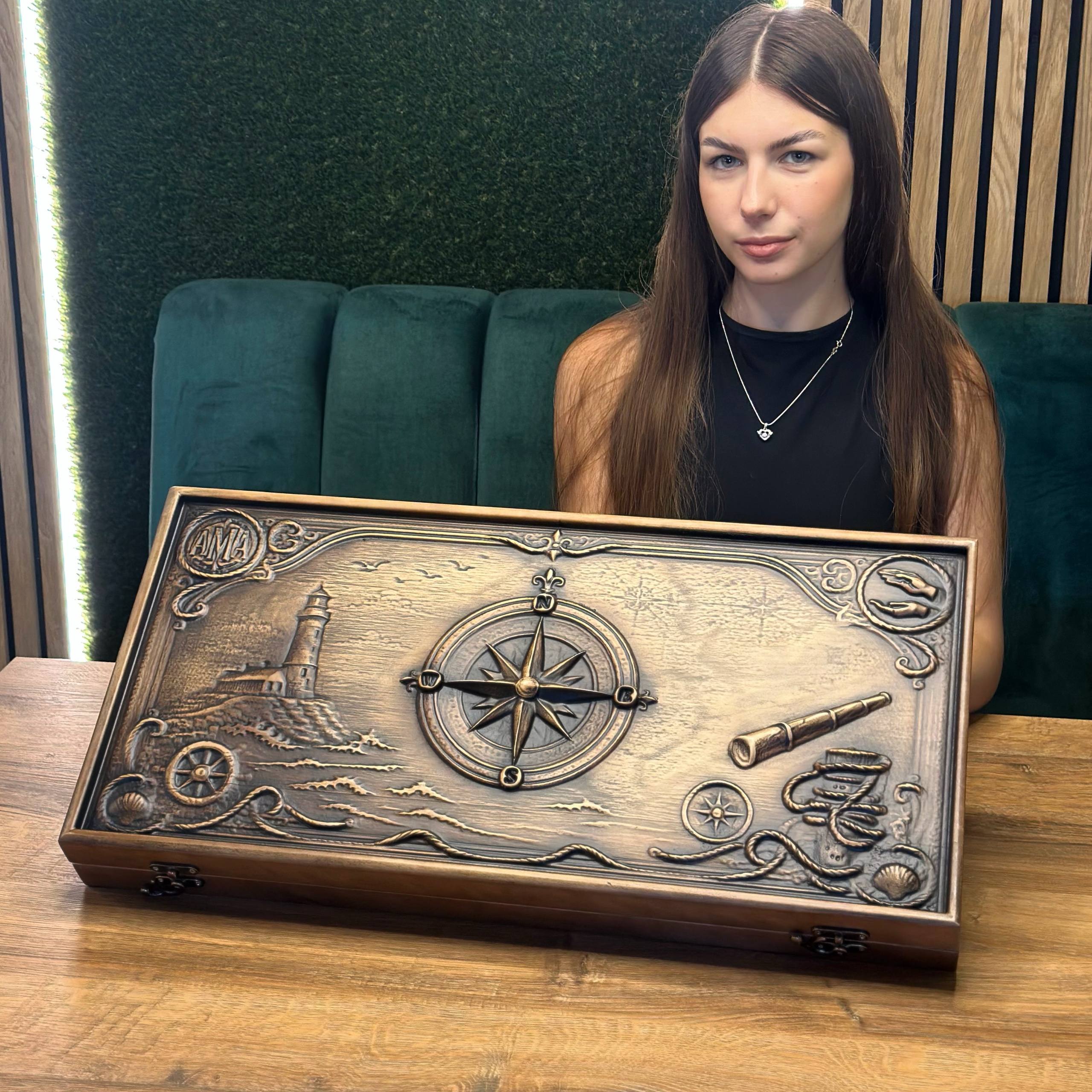 Holz-Backgammon „Drache“, 64×31×8cm, Art. 190169 