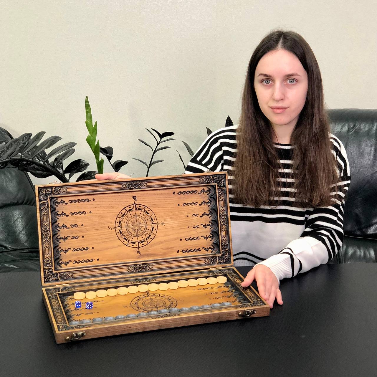 Exclusive Wooden Backgammon "The Compass". Customize and Gift-ready