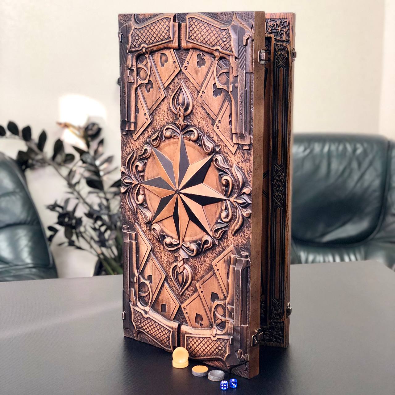 Wooden Backgammon "Star and Pistols" – Brutal Style & Uncompromising Quality Gift-ready