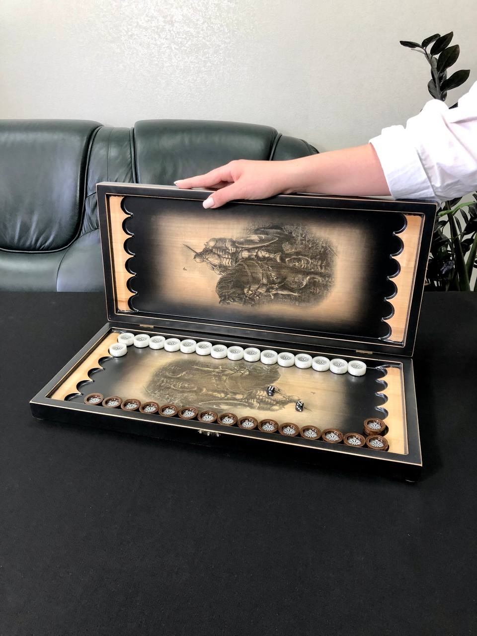 Wooden Backgammon "The Knights", 50×23×9cm, Customized and Gift-ready