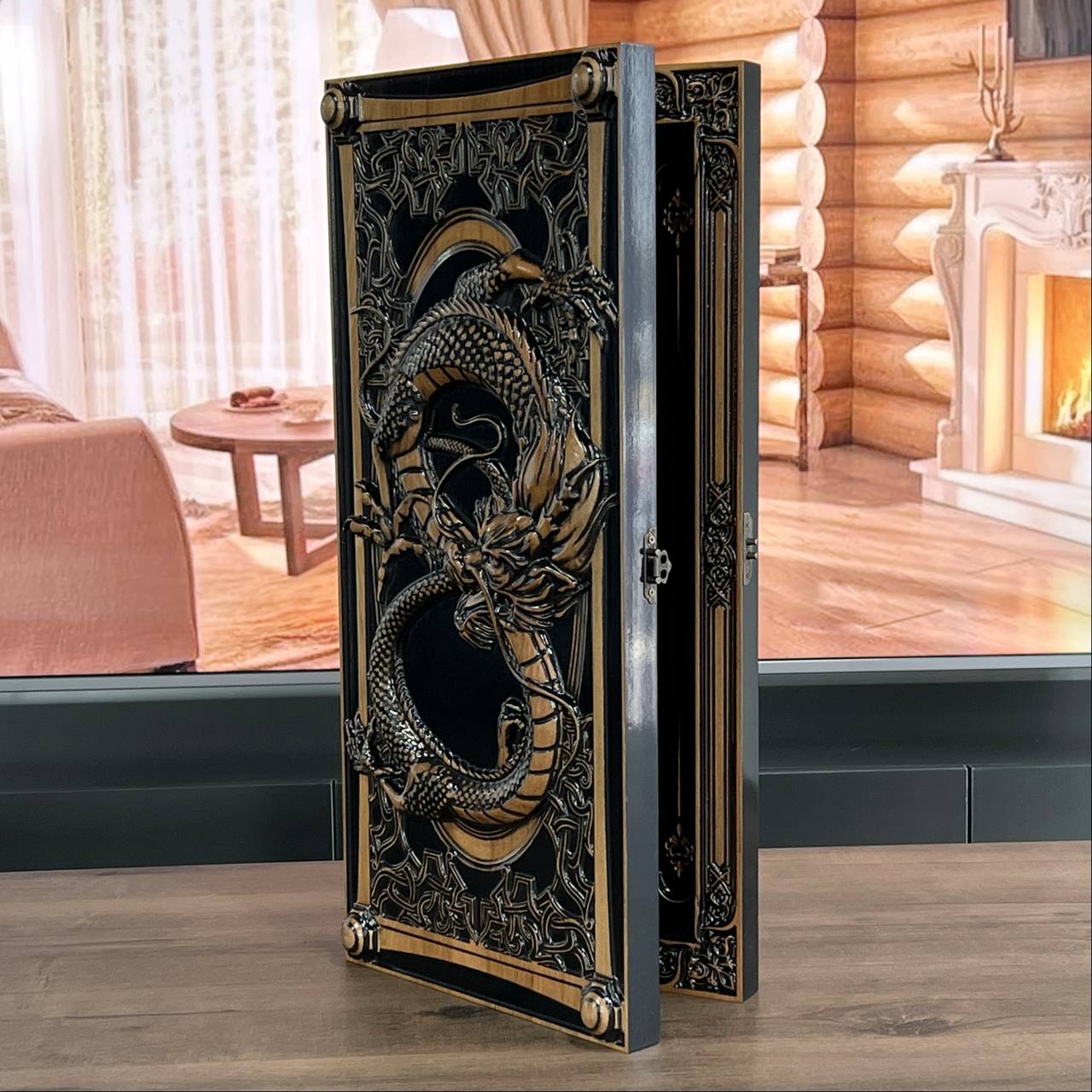 Jeu de backgammon en bois "Dragon", backgammon de voyage 50*23cm. Prêt à offrir