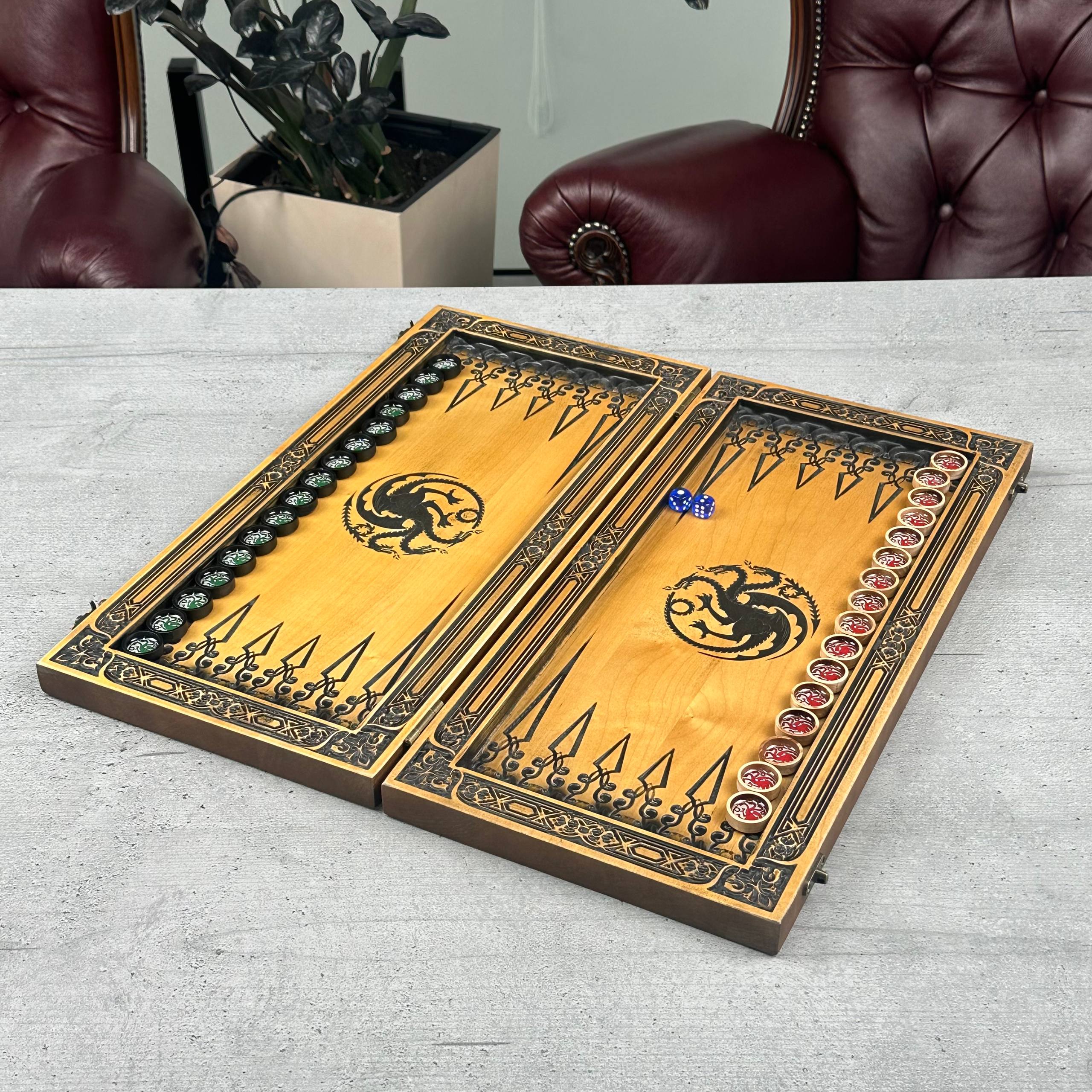 Holz-Backgammon „Drache“, 64×31×8cm, Art. 190169 