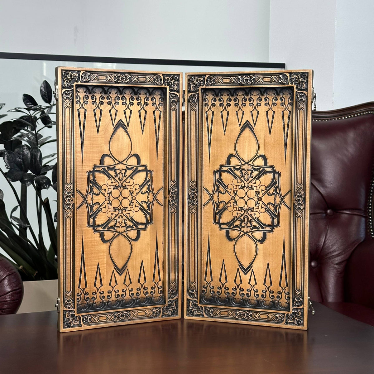 Backgammon en bois artisanal avec étoile de David – Cadeau haut de gamme, livraison gratuite dans le monde entier