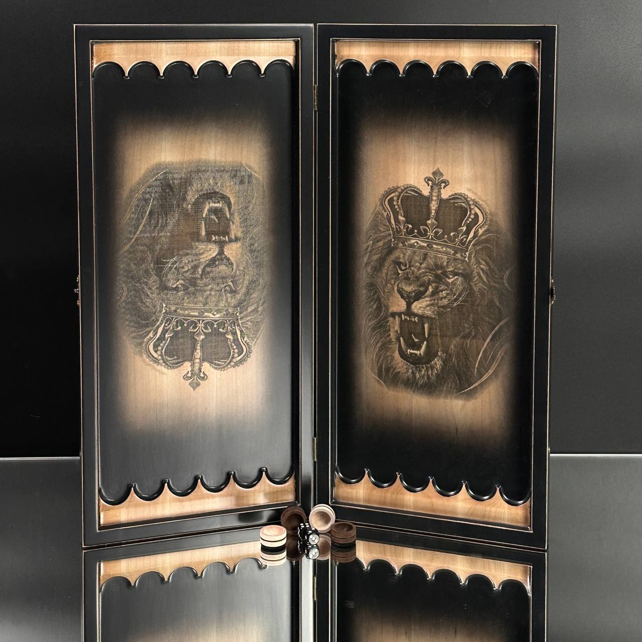 Wooden Backgammon "Lion" Set - 50*23mm, Luxury Ash Wood, Carved Design, Gift-Ready