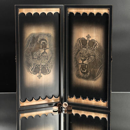 Wooden Backgammon "Lion" Set - 50*23mm, Luxury Ash Wood, Carved Design, Gift-Ready