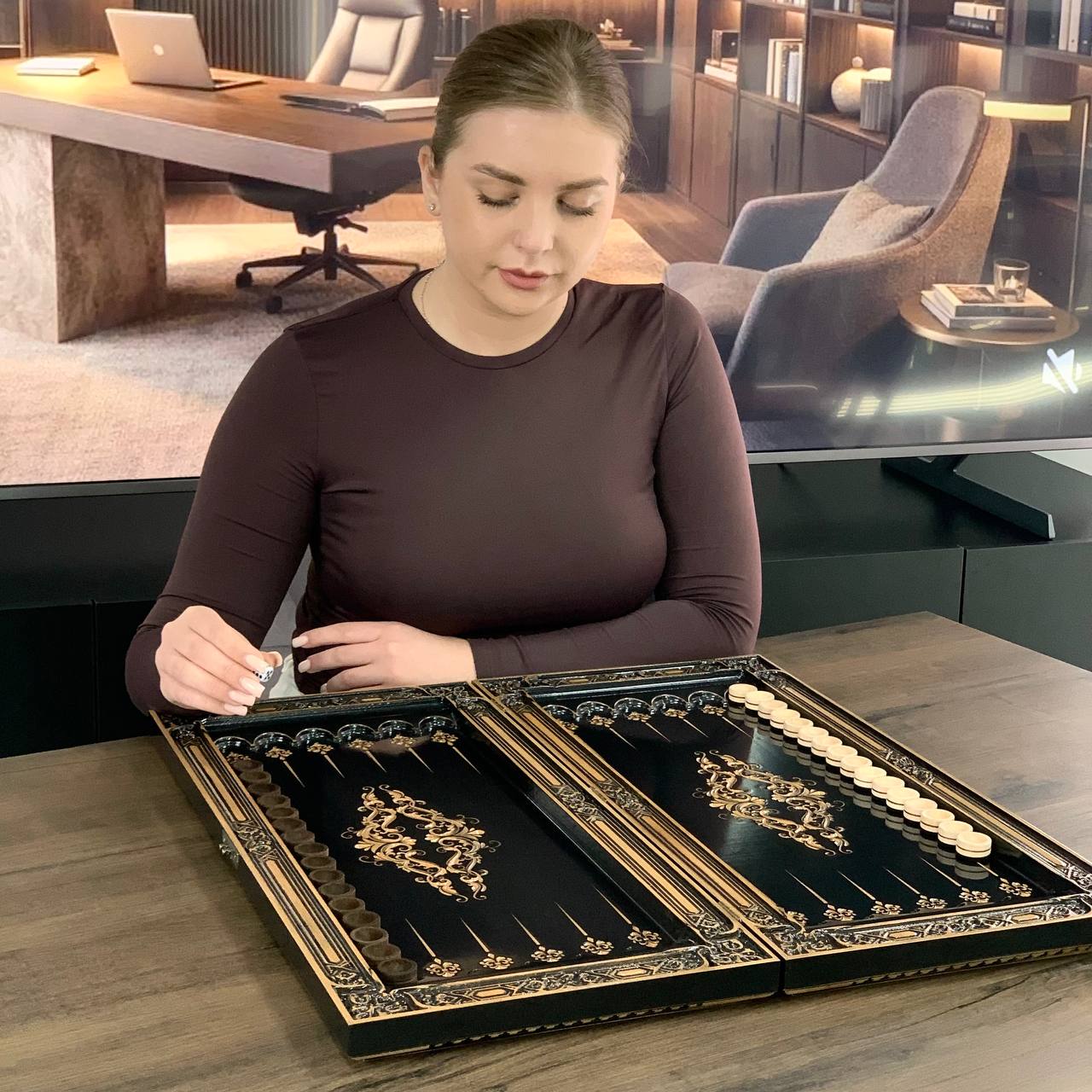 Jeu de backgammon en bois, 50×23 cm, beau design classique, prêt à offrir