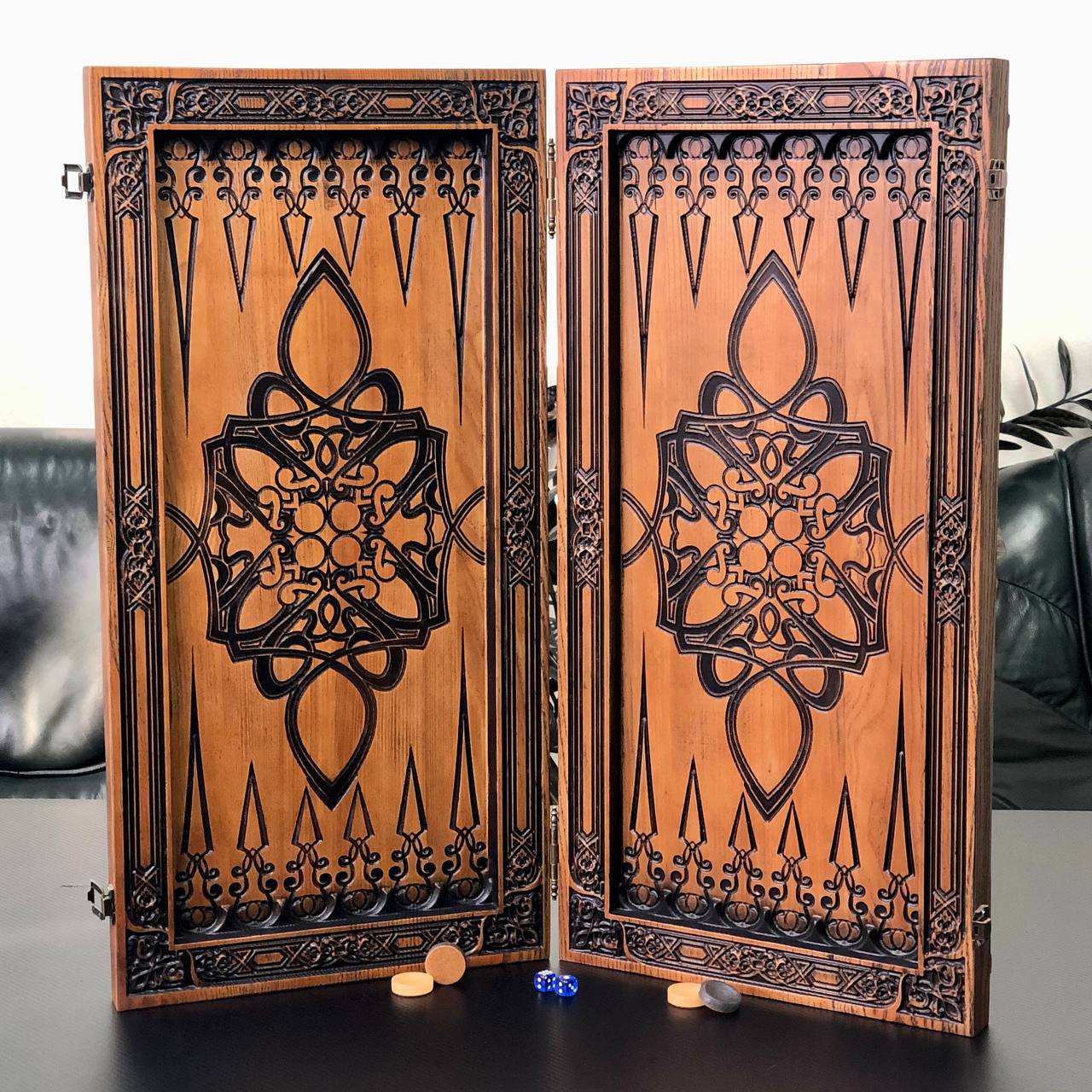 Wooden Backgammon "Star and Pistols" – Brutal Style & Uncompromising Quality Gift-ready