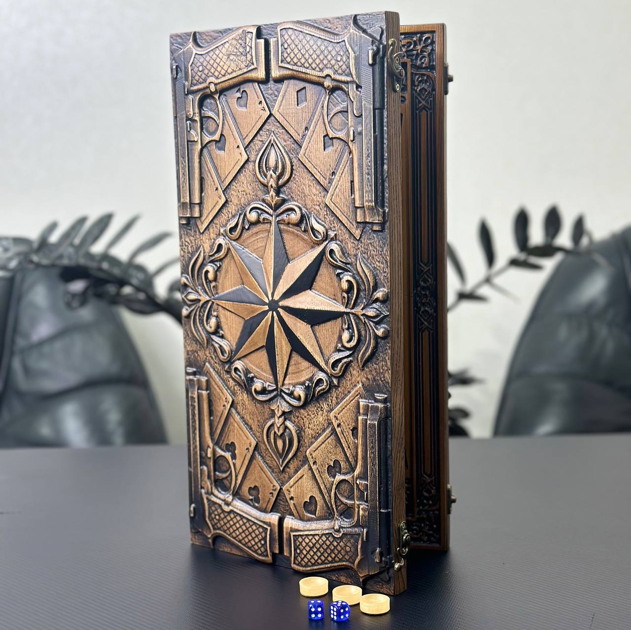 Wooden Backgammon "Star and Pistols" – Brutal Style & Uncompromising Quality Gift-ready