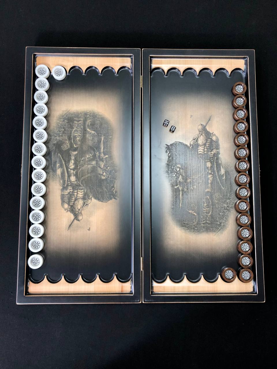 Wooden Backgammon "The Knights", 50×23×9cm, Customized and Gift-ready