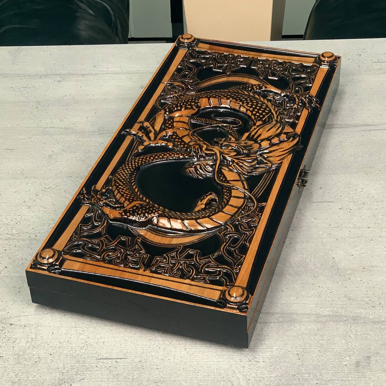 Wooden backgammon board game set "Dragon" Gift-ready