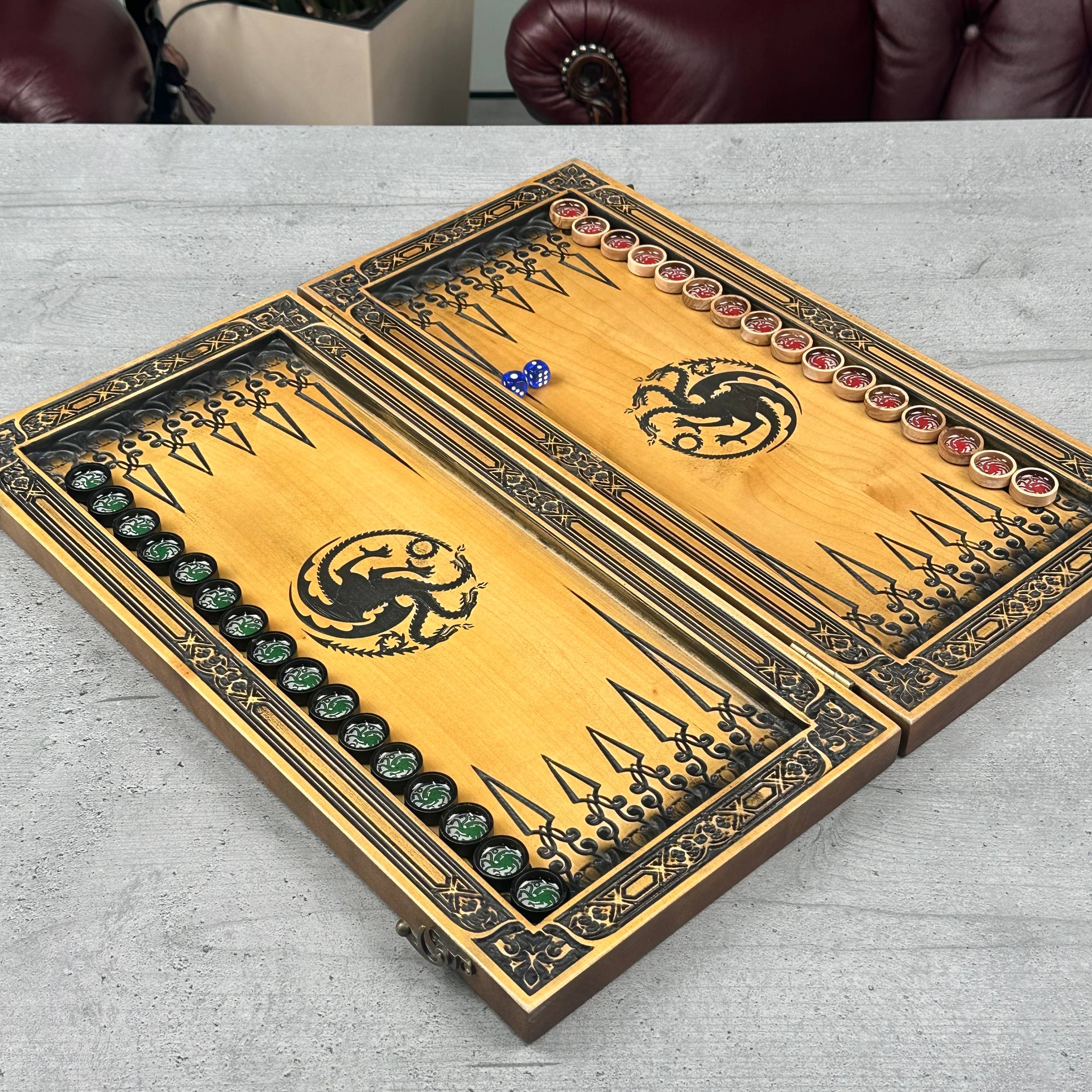 Holz-Backgammon „Drache“, 64×31×8cm, Art. 190169 