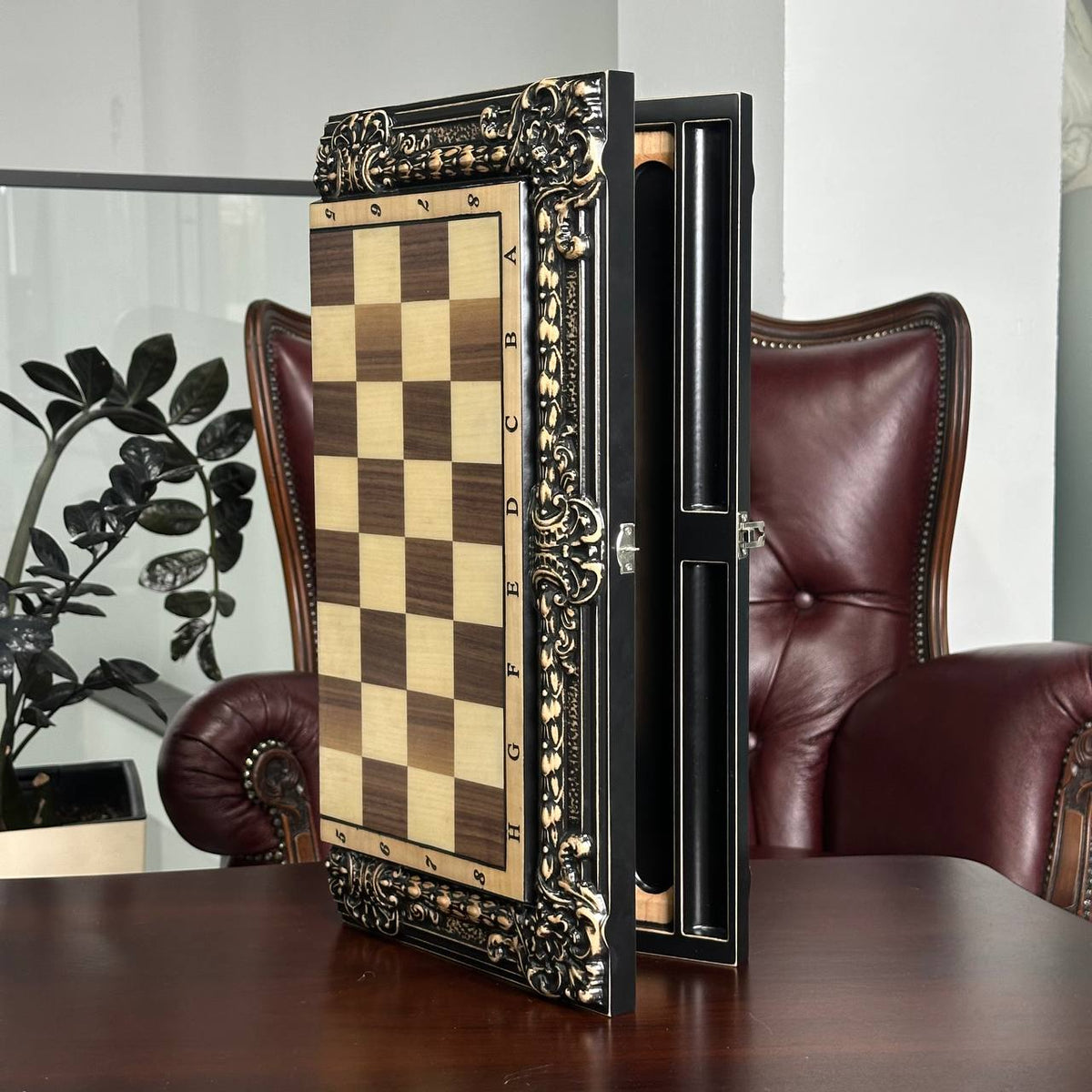 Jeu d'échecs imitation marbre (29 x 29 cm), jeu d'échecs en bois. Prêt à offrir. Réf. 198027