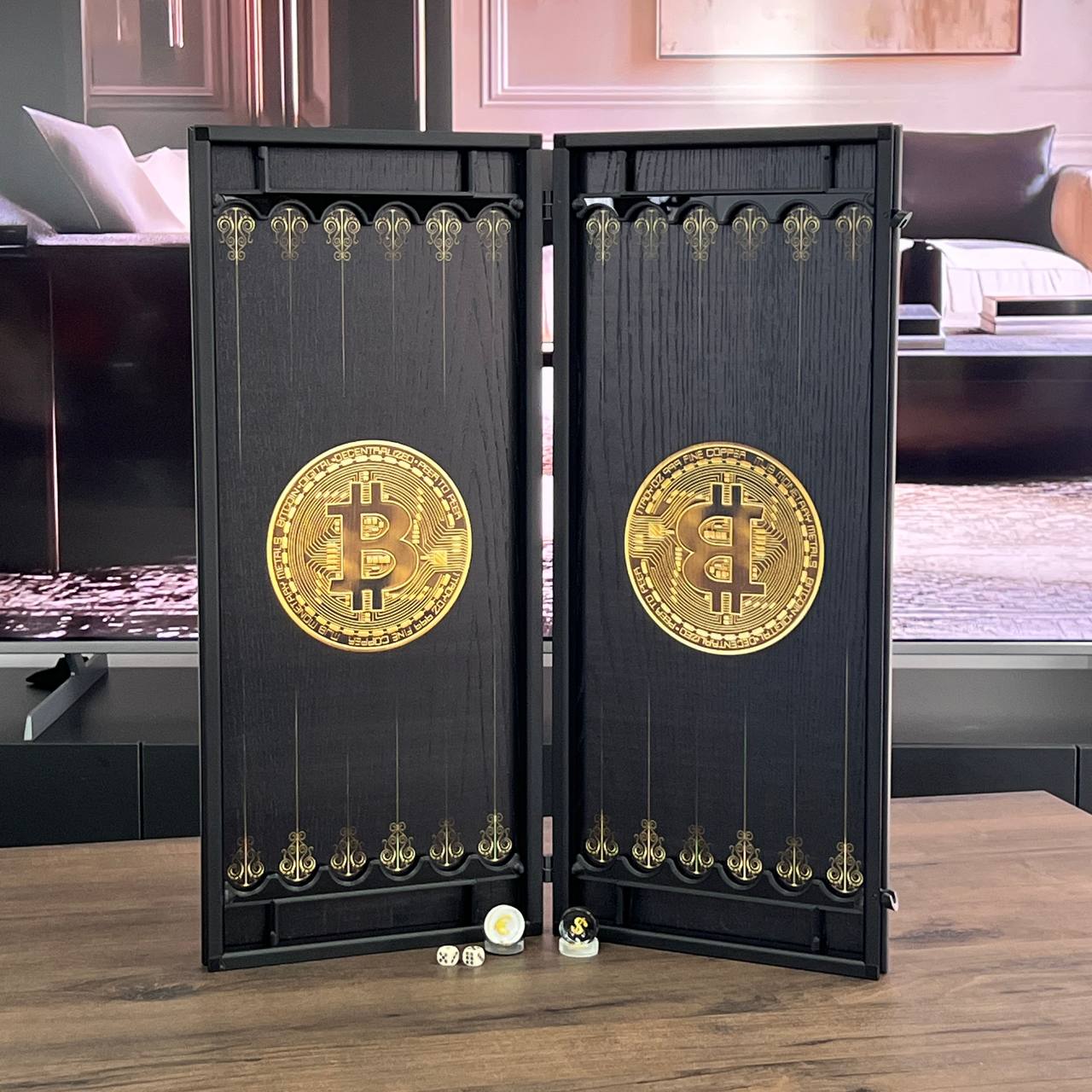 Plateau de backgammon en bois avec le signe du zodiaque des Poissons - Fabriqué à la main, personnalisable, prêt à offrir