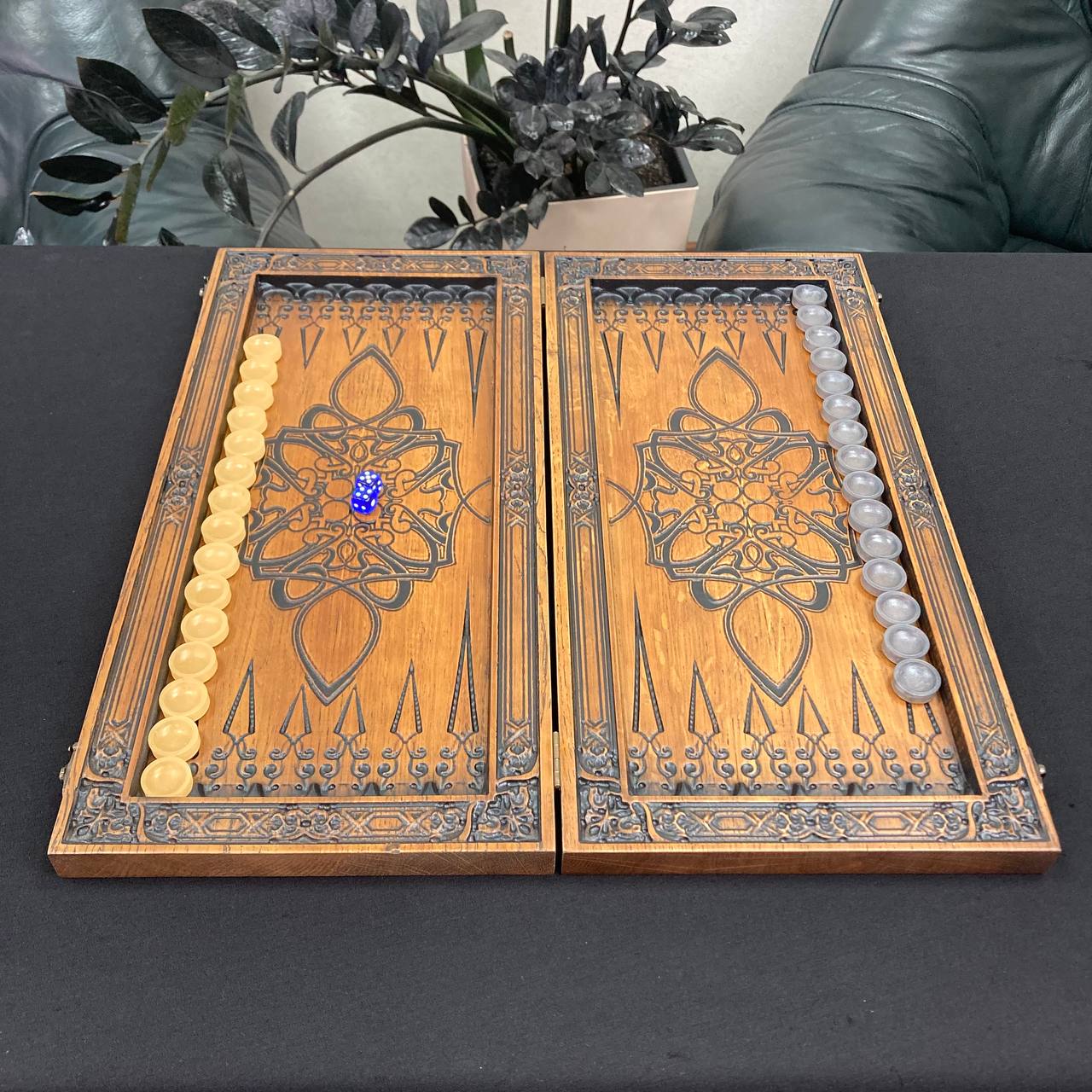 Wooden backgammon board game set "King Lion" Gift-ready